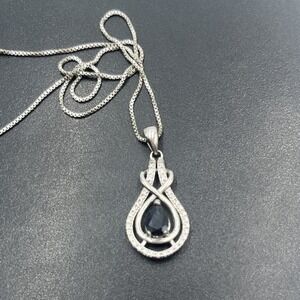 VJ Designer 925 Sterling Silver Blue Pear‎ Shaped Sapphire Infinity Necklace 16"